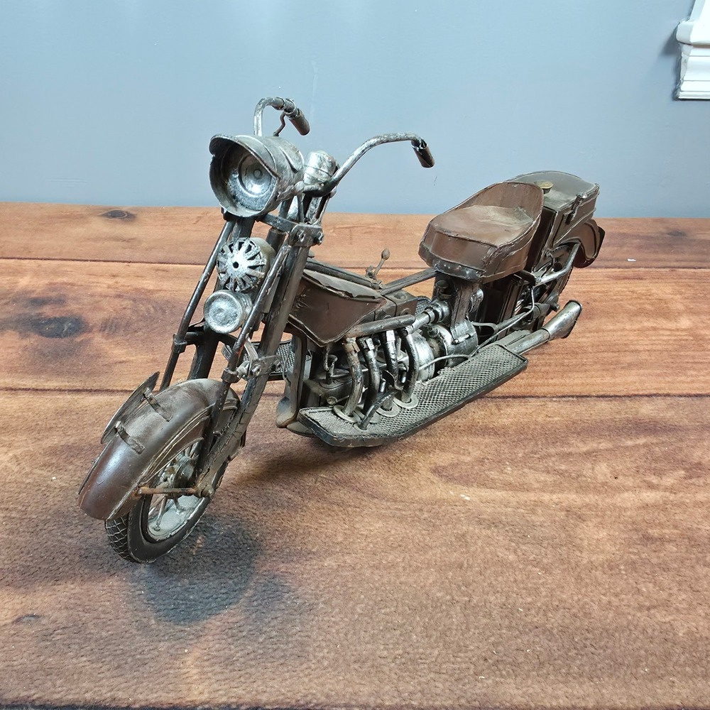 Metal Motorcycle Sculpture Brown Good Industrial Art